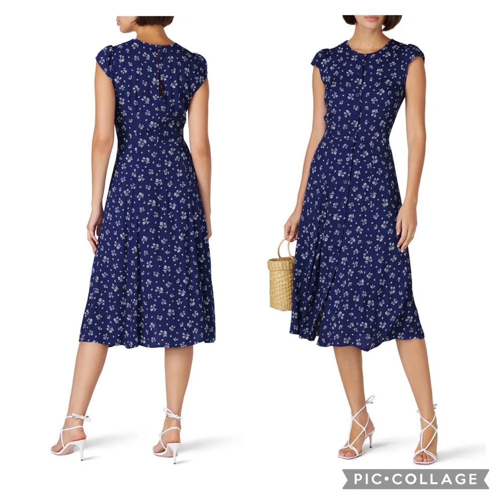 Reformation 8 Maison Fauna Blue Floral Button Down Midi Dress